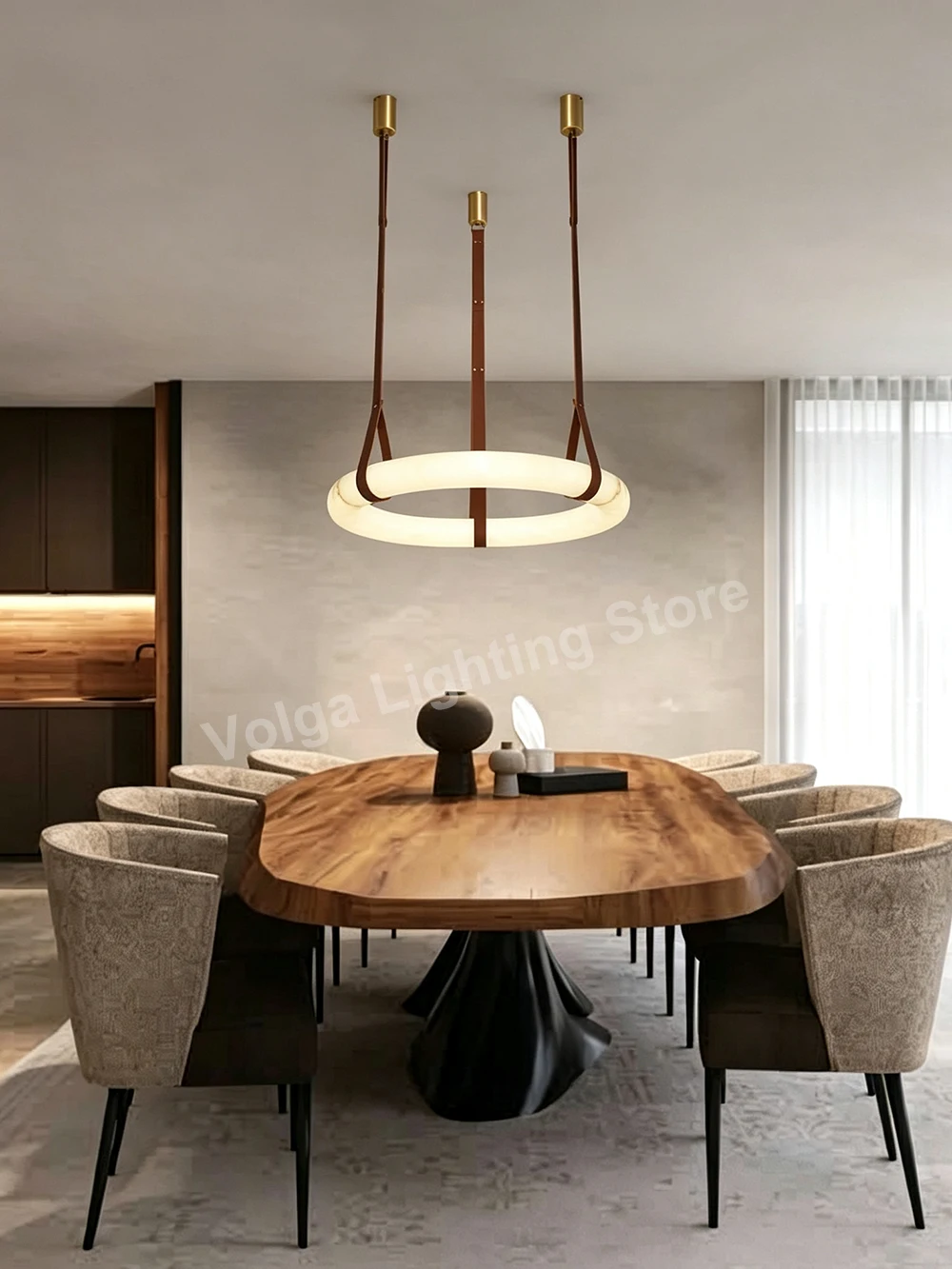 Get Elegant Living Room Upgrade Imitation Marble Light Fixture Led Dimmable Belt Chandelier for Dining Room Kitchen Island