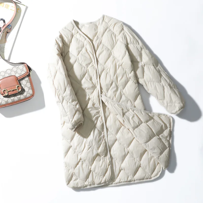 Parkas de plumón de talla grande para mujer, chaqueta ligera y fina de plumón de pato blanco para otoño e invierno, prendas de vestir largas holgadas e cálidas informales para mujer