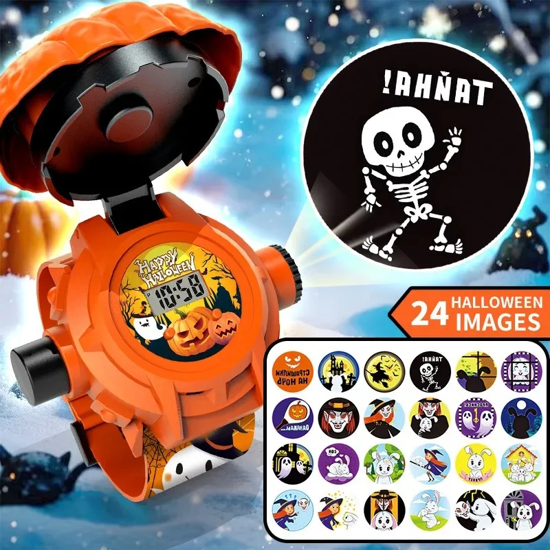 Halloween Children Projection Wrist Watch, 24 Cartoon Pattern Digital Projector Watch, Holiday Toy Gift for Kids Boys Girls