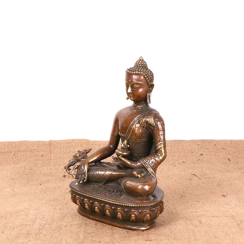-Style Copper Figurine Of A , Antique Tibetan Ornament, Medicine Master Buddha