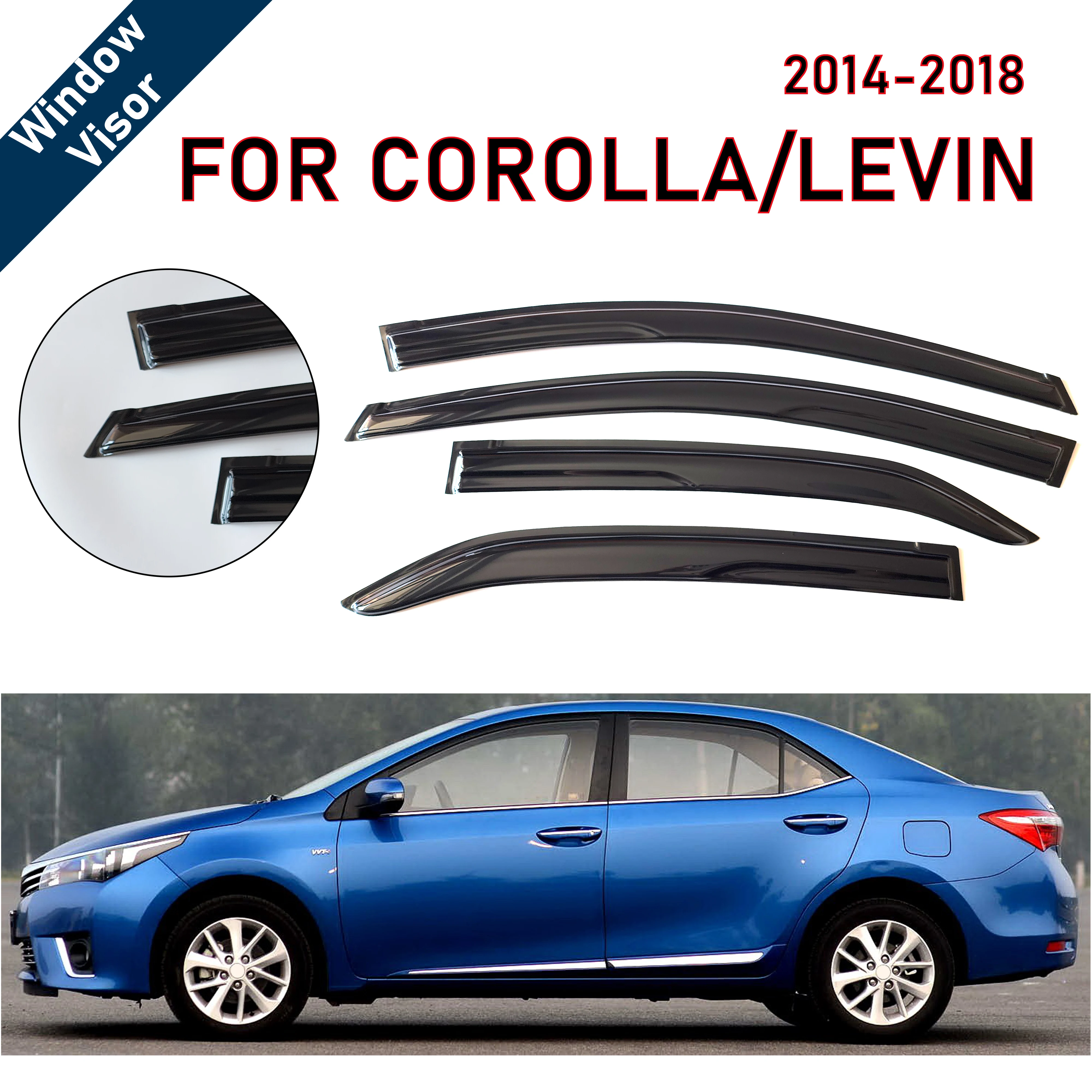 

4 шт. новейшей модели солнцезащитного козырька на окно автомобиля для Corolla 2014-2018, оконный козырек от дождя, оконные козырьки от дождя