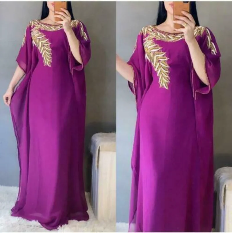 Moroccon Dubai Kaftan Women Exquisite Long-sleeved Dress Farasha Abaya African Fancy Work Dresses