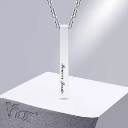 Vnox Custom Bar Necklaces for Men Women, Unisex Stainless Steel 3D Bar Pendant, Never Fade Gift to DAD Husband Son