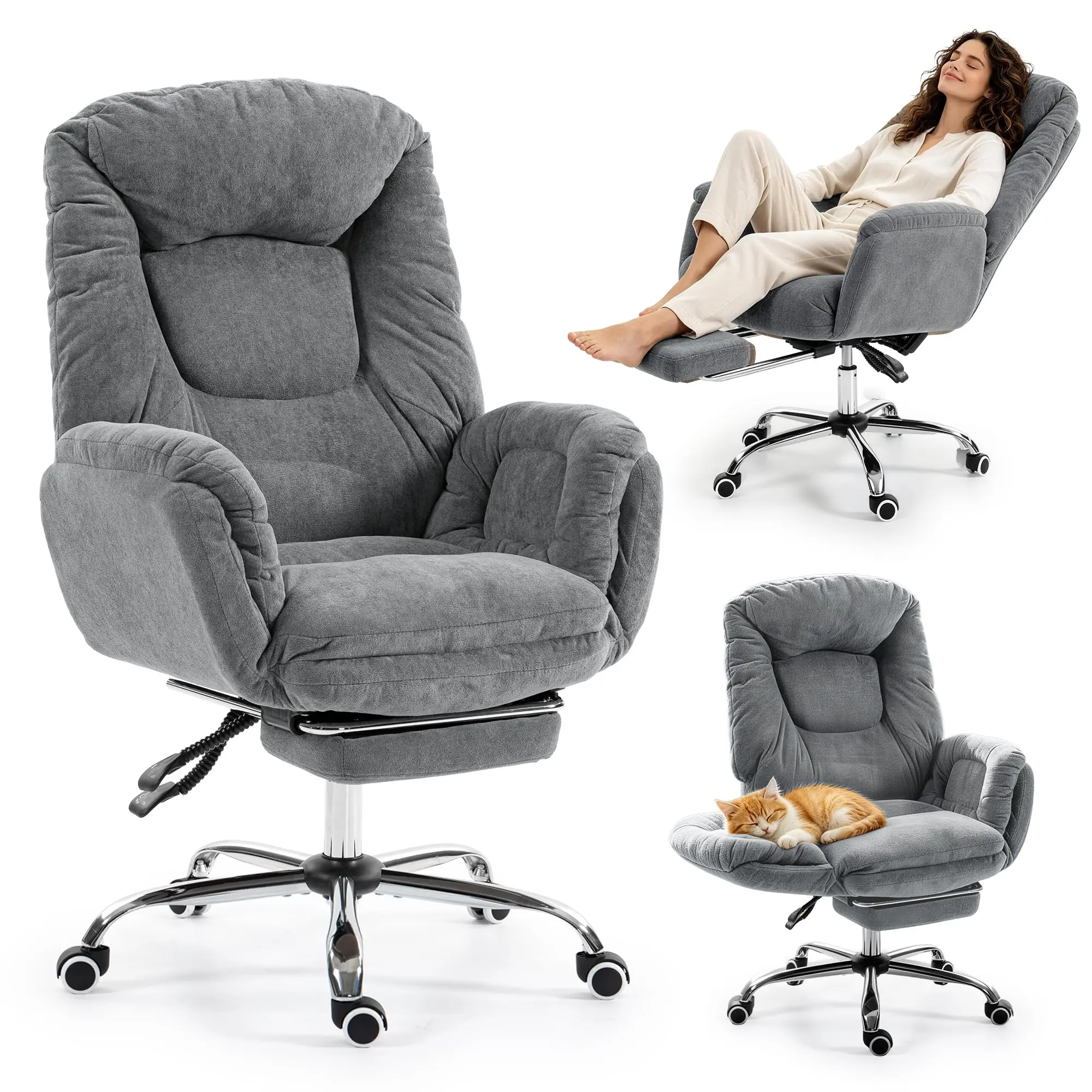 Big and Tall Criss Cross Office Chair With Footrest, Ergonomic Executive Gaming Chair, High Back, Wheels, 3-Level Arms, 500LBS