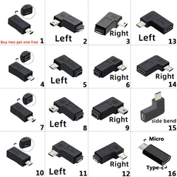 Adaptador de sincronización de datos, conector Mini USB a Mini USB, ángulo izquierdo y derecho, 90 grados, 5 pines, hembra a Micro USB macho