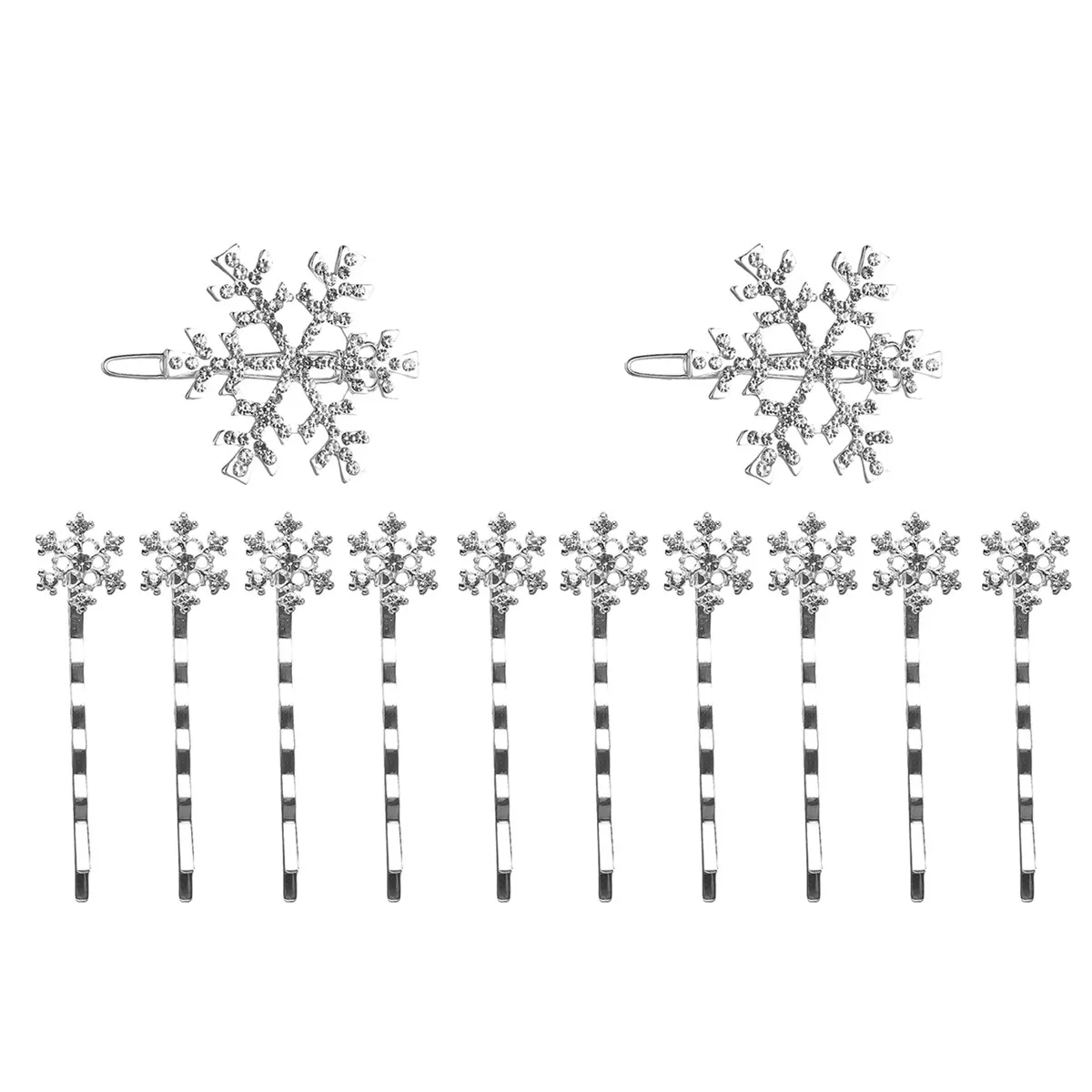 12Pcs Elegant Snowflake Hair Clips Women Hairpins Rhinestone Decorated Alloy Hair Barrettes for Winter Party Bridal Occasion