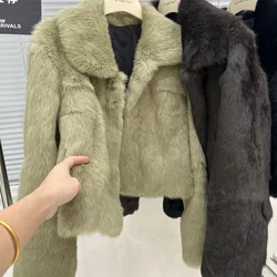 QUEENTINA Natural Fur Coat Women Winter Jacket Real Leather And Fur Short Women's Clothing Female Outerwears With 2024 Black