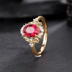 European and American personalized fashion electroplating process pigeon red gemstone women's ring