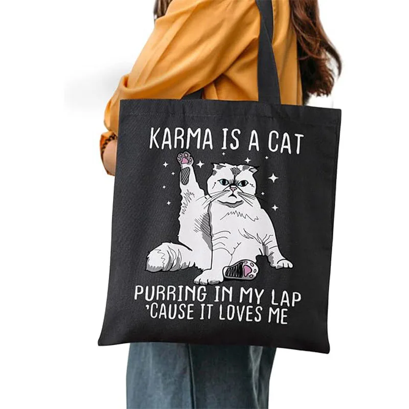 STB4 Cute Tote Bag per donna, Totes Bag Gift-Karma is A Cat for Grocery Beach