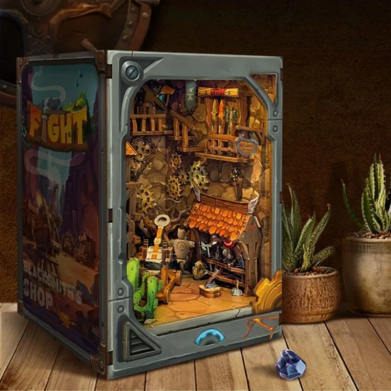 

OUZEY Mining Fortress Book Nook, Industrial Zone 3D Wooden Model, Defensive Outpost Shelf Decor with LED