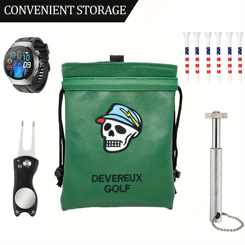 Portable Green Golf Valuable Item Bag with Drawstring Seal, Perfect for Storing Golf Balls and the Best Accessory for Golfers