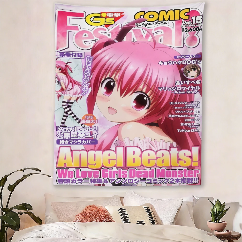 Angel Beats! Yui Retro Anime Magazine Cover Tapestry, Vintage Comic Poster Wall Hanging, Japanese Aesthetic Wall Art for Bedroom
