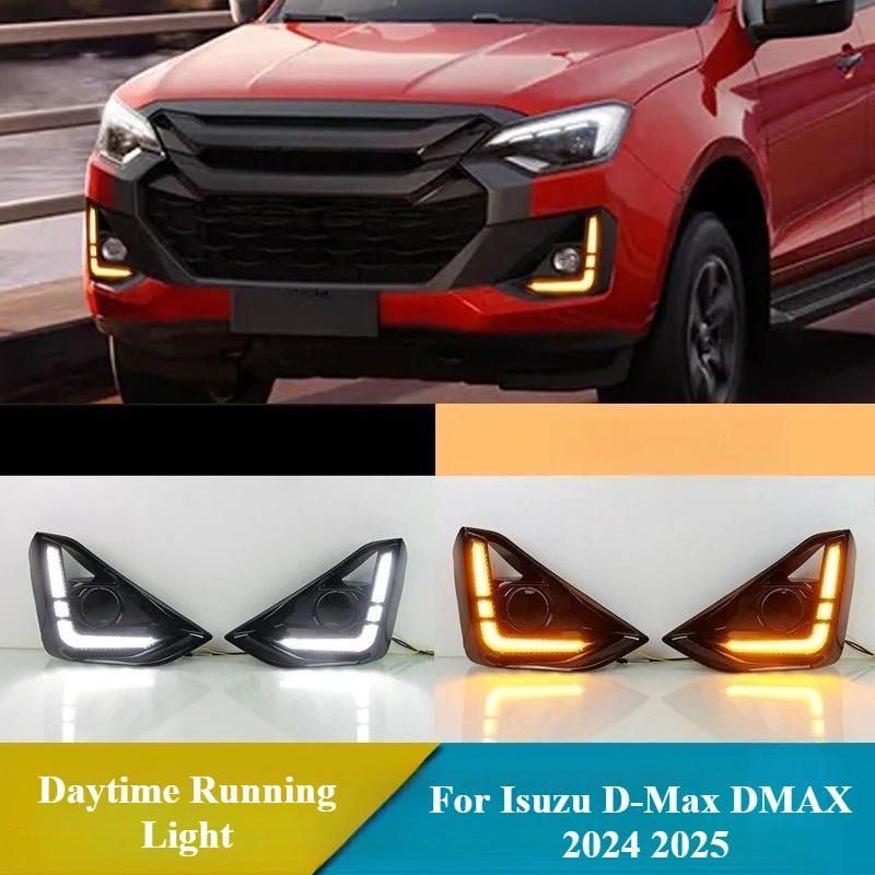 

2PCS Car Led Daytime Running Lights For Isuzu D-max DMAX 2024 2025 DRL Dynamic Turn Signals 12V Day Lights Front Fog Lamp