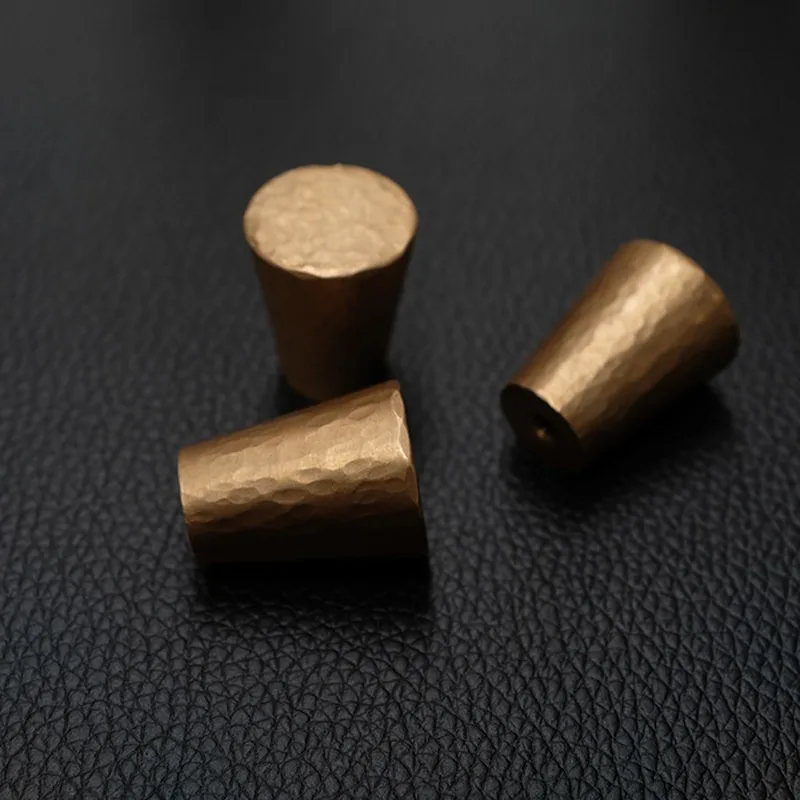 Pure Copper Single Hole Pull, Hammered Brass Drawer Handle, Cabinet Knob for Dresser TV Stand, High Grade Furniture Hardware