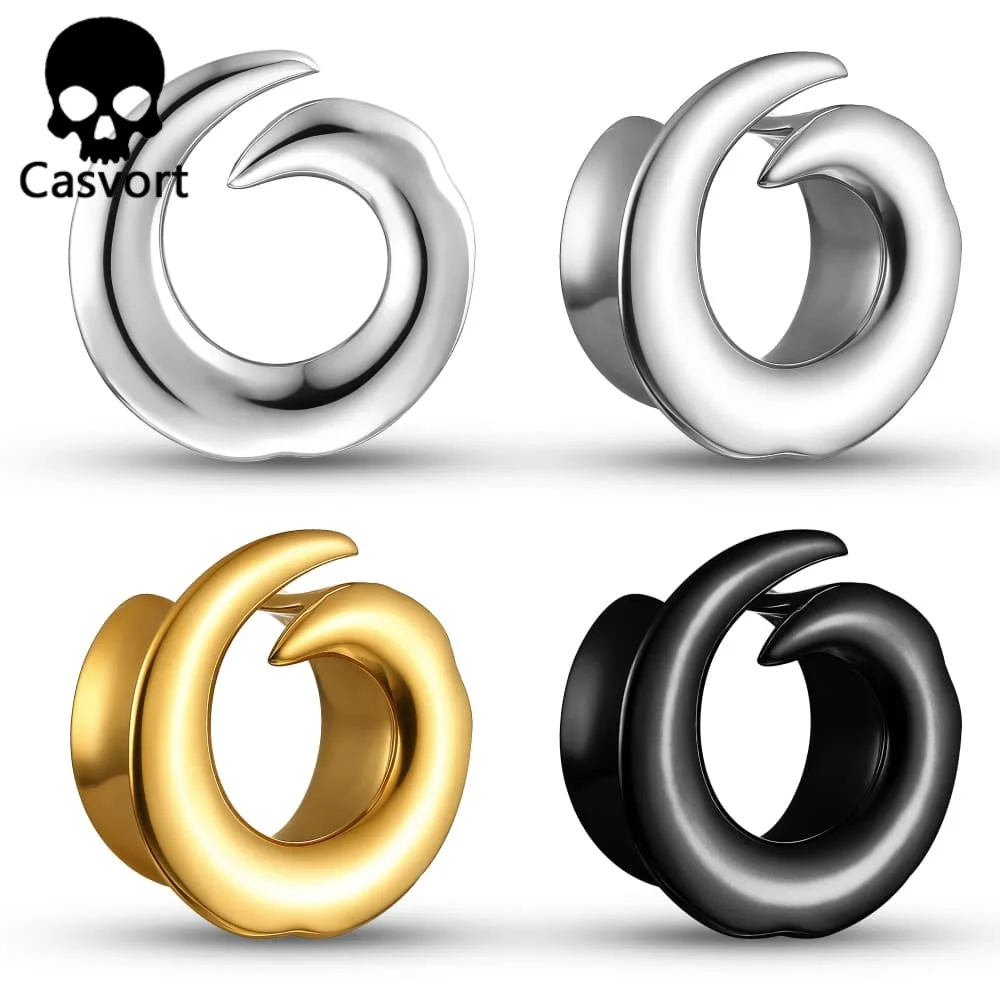 Casvort 2PCS 316L Stainless Steel Round Ear Tunnels Plugs Stretcher Studs Piercing Body Jewelry Unisex Fashion Cool