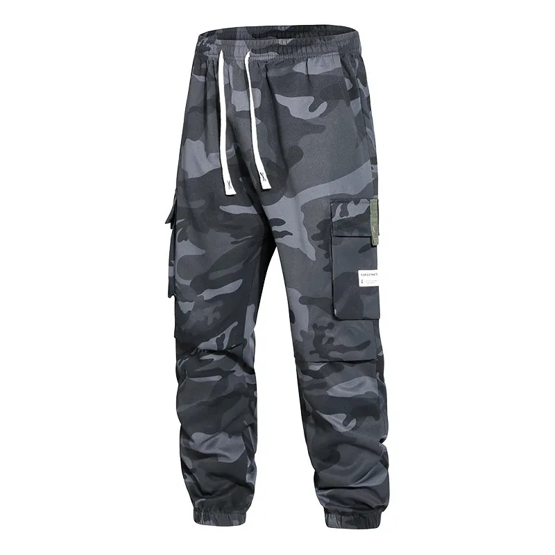 남성용 밀리터리 그린 카모플라주 작업복 바지 봄과 가을용 대형 사이즈 루즈 스포츠 타이트 핏 9인치 캐주얼 바지