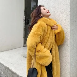 Fur Coat Large Autumn and Winter Women's Warmth Thickened Imitation Mink Hair Long Hooded Coat Artificial Fur Imitation Fur