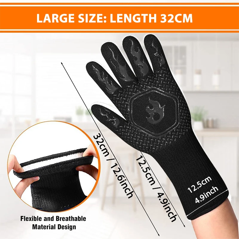 1PC / 1 Pair Oven Gloves, Oven Mitts, Heat Resistant Fireproof Non-Slip Silicone BBQ Grill Gloves for Cooking Barbecue Baking