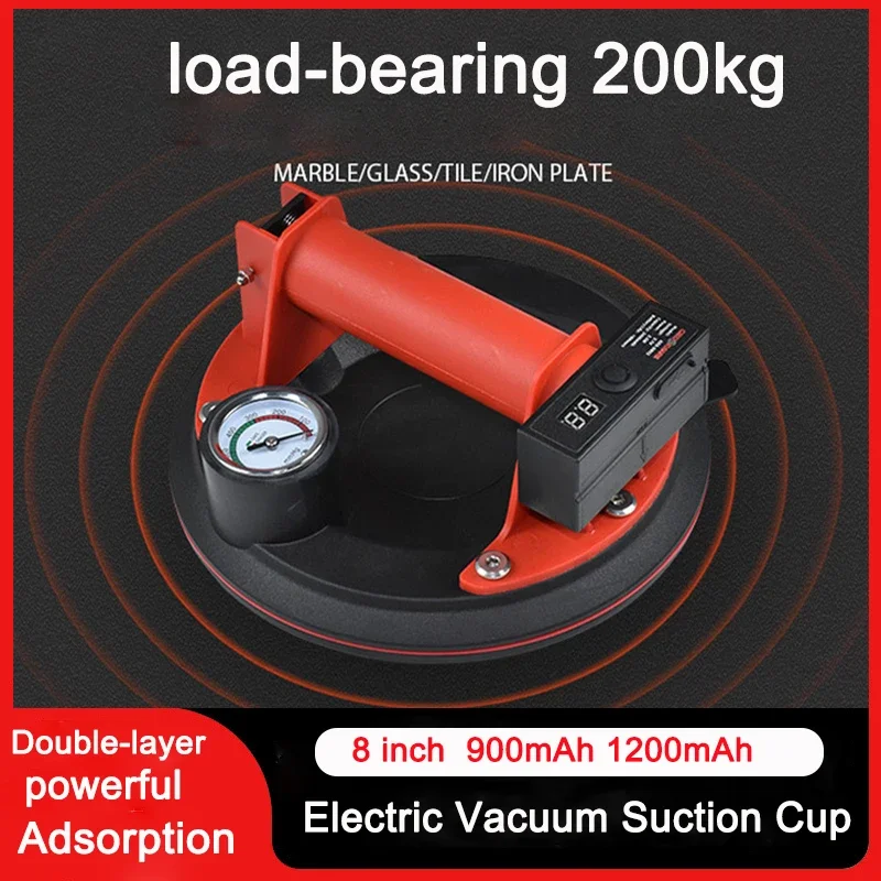 8 Inch 200KG Load Heavy Electric Vacuum Suction Cup Lifter for Glass Tile Suckers Industrial Air Pump with 1200mah Battery