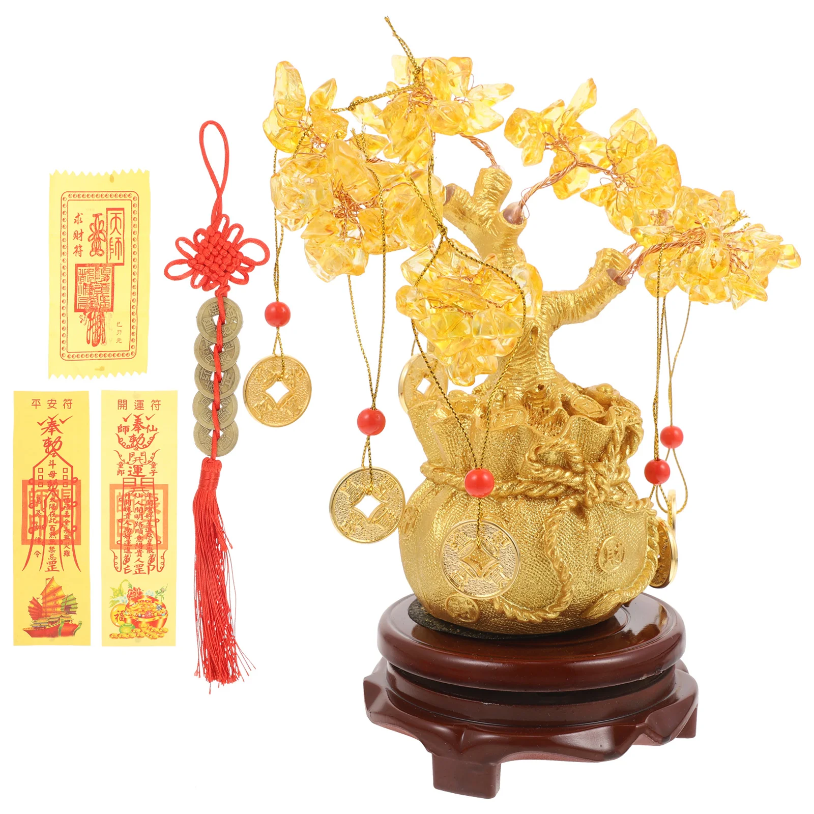 1PC 19cm Natural Crystal Tree Money Tree Ornaments Bonsai Style Wealth Luck Feng Shui Ornaments Home Decoration (with Coins