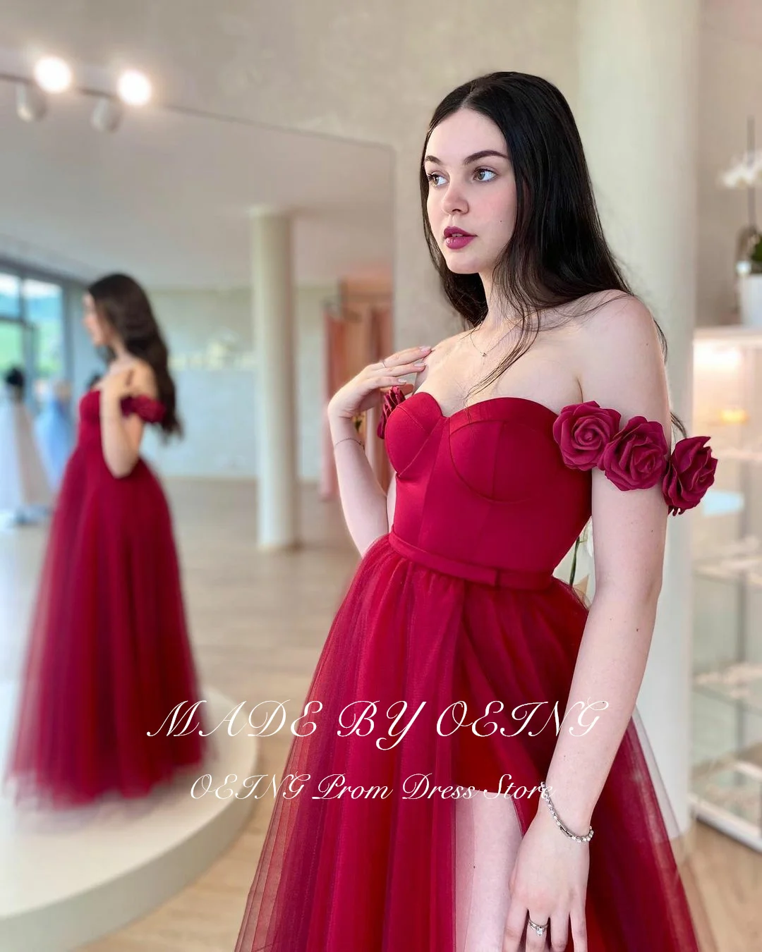 OEING Princess Prom Dress Elegant Sweetheart 3D Flower Tulle Evening Dresses Formal Occasion Gowns Vestidos De Fiesta Customized