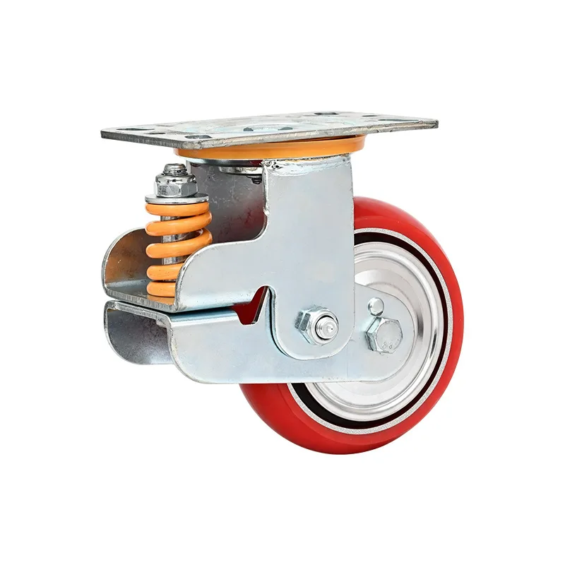 Heavy Duty Swivel Caster Wheels with Dual Spring Shock Absorption for Furniture and Industrial Carts, Polyurethane Wheel 4 inch