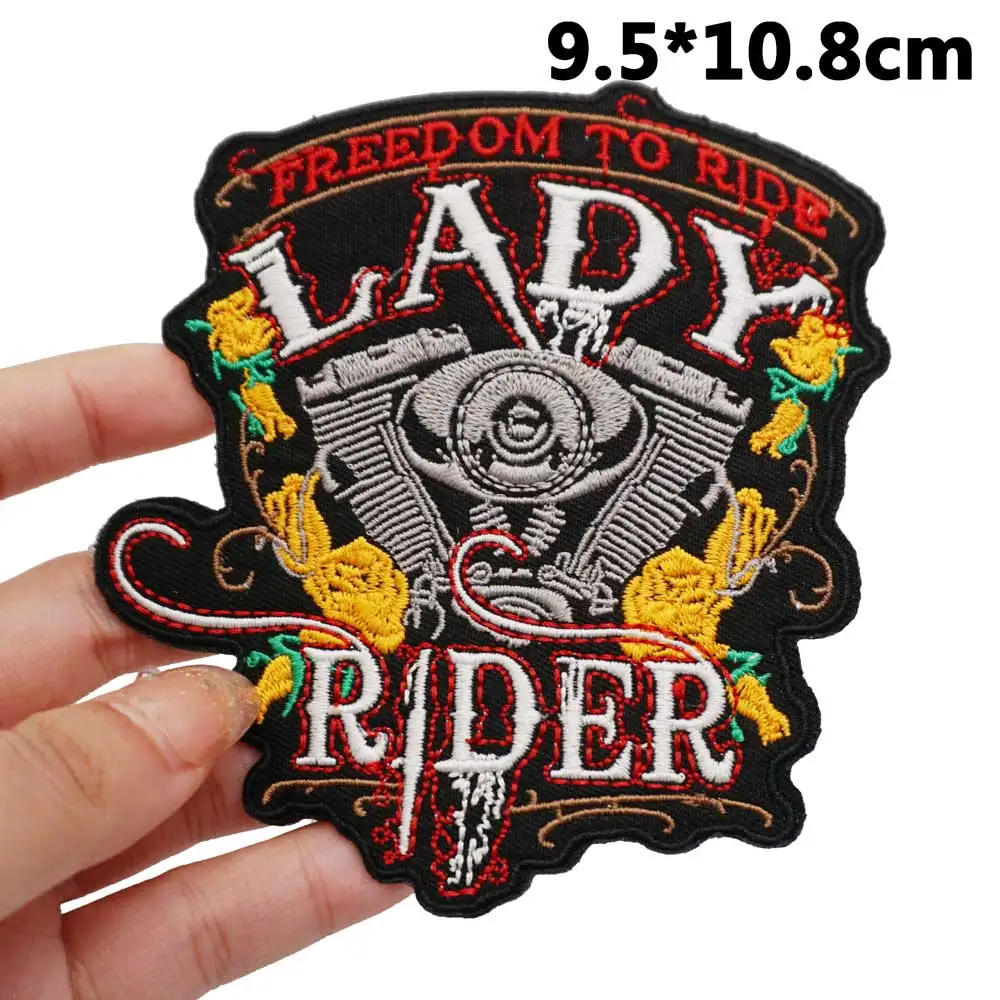 LADY RIDER Badge Embroidered Applique Sewing Label punk biker Patches with hook backing