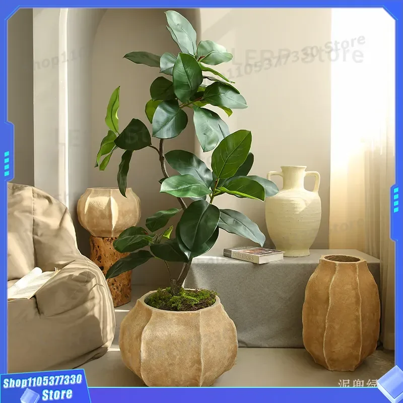 Feng Shui Mud Vase Flower Pot Indoor Living Room Desktop Decoration Entrance TV Cabinet Homestay Soft Flower Arrangement