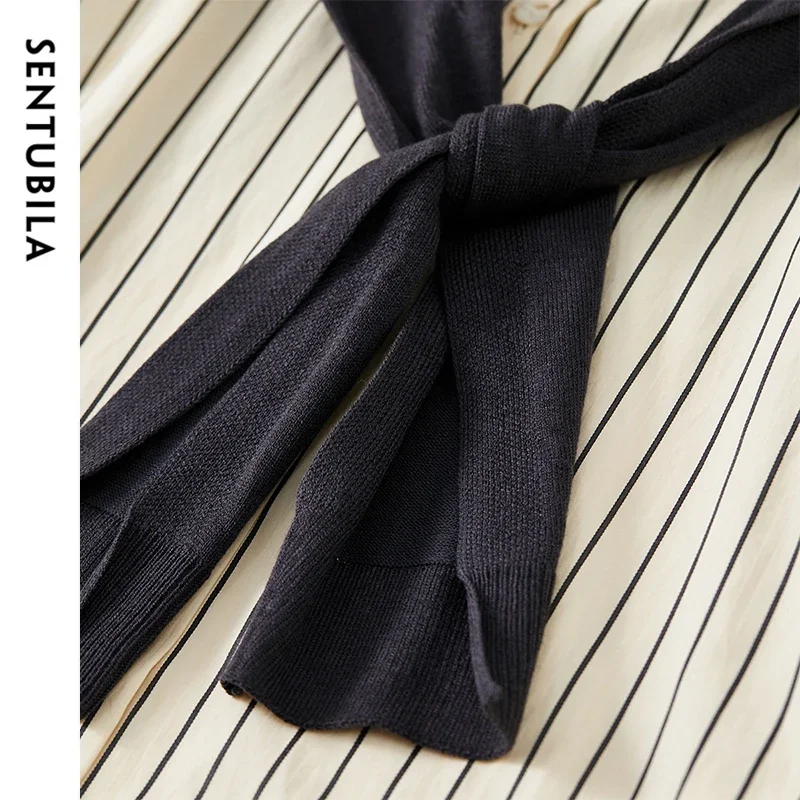 SENTUBILA Casual Striped Shirt Women 2025 Autumn Fall Wool Knit Shawl Comfort Long Sleeve Tops for Woman Clothing 143C56803