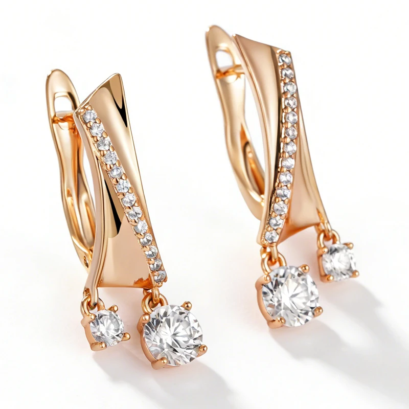 Kinel Hot Trend 585 Rose Gold Color Dangle Earring For Women Match Shiny Natural Zircon Accessories Daily Fine Jewelry 2026 New