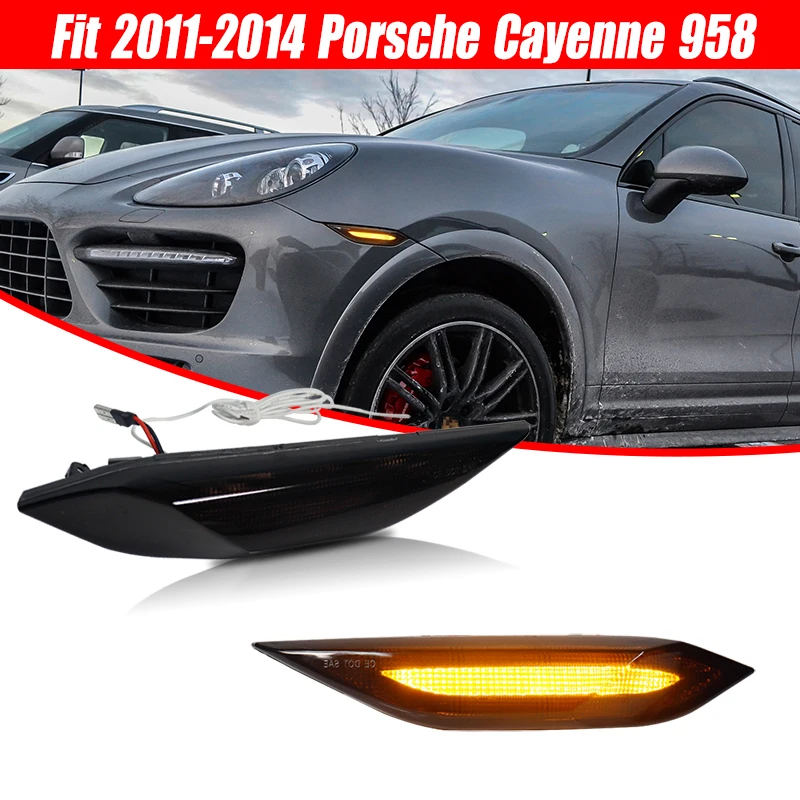 Switchback Amber LED Front Fender Side Marker Turn Signal Lights w/ White DRL Driving Lights For Porsche 958 Cayenne 2011-2014