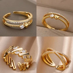 Anelli a cuore in zircone per donna anello a doppio cuore Color oro in acciaio inossidabile accessori per gioielli di fidanzamento di nozze regalo Bijoux