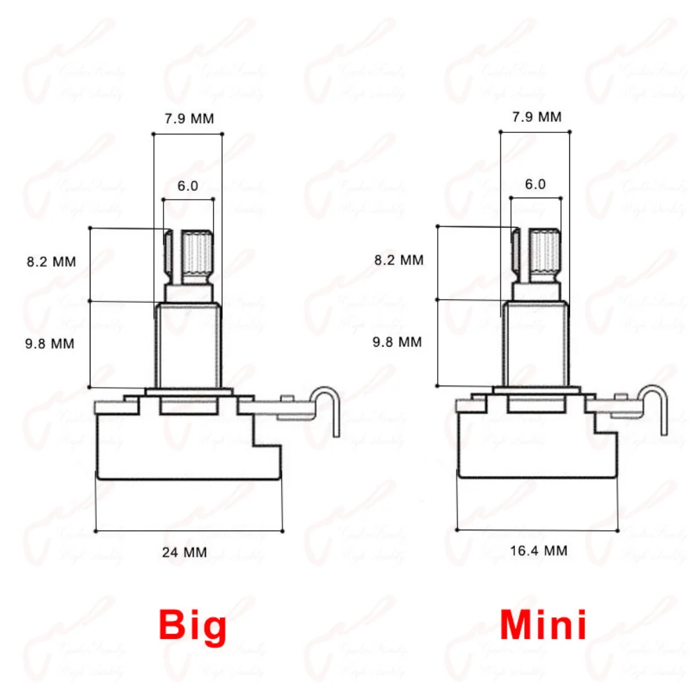 Alpha Brass Shaft  Potentiometer(POT) For Electric Guitar Bass A250K/B250K/A500K/B500K