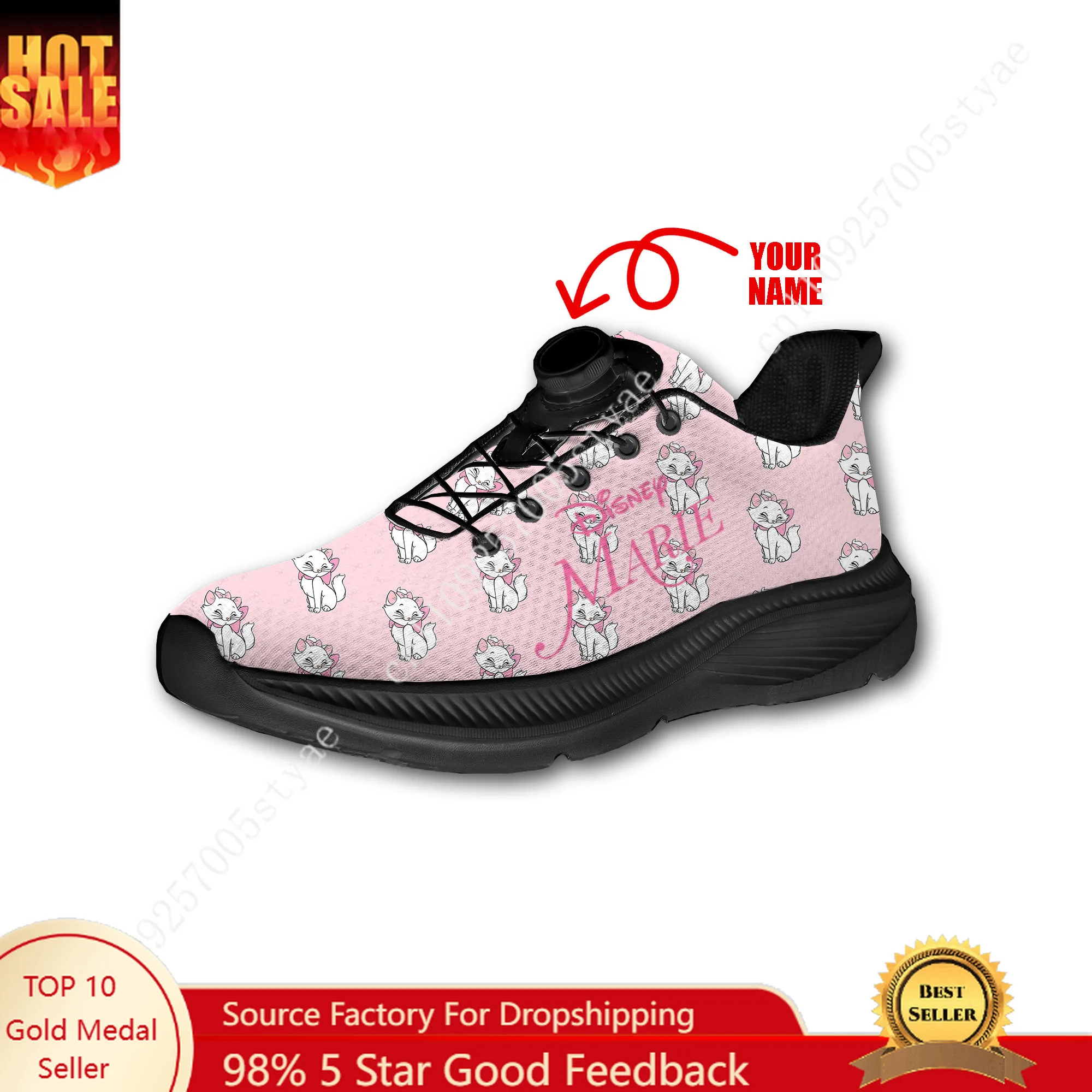 

Disney Marie Cat Sports Shoes Man Woman Rotating Button Without Laces Sneakers Outdoor Sports Breathable Light Custom Shoe