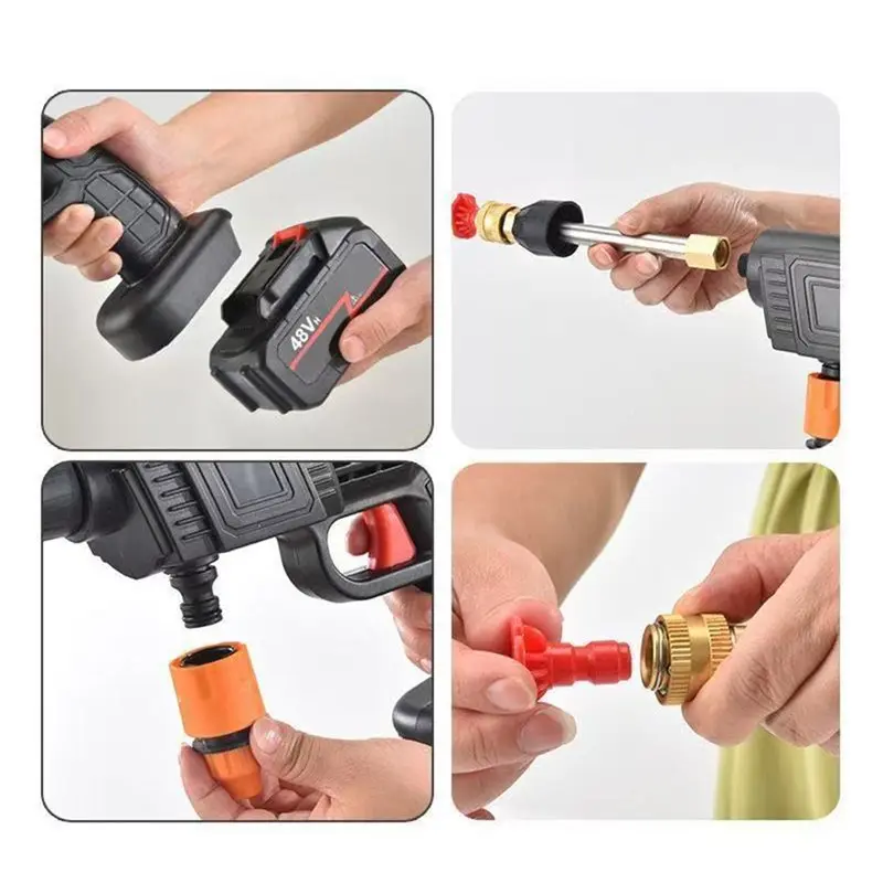 Stable-High Pressure Car Washer Water Machine Gun With Li- Battery Self Priming Sustain Washing Function Wireless EU Plug