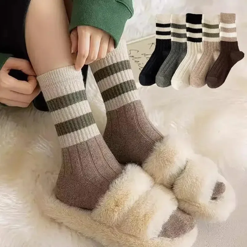 

Women's Warm Socks Korean Style Winter New Thick Solid Color Trendy Wool Socks for Woman Floor Thick Loose Socks Sleep Simple