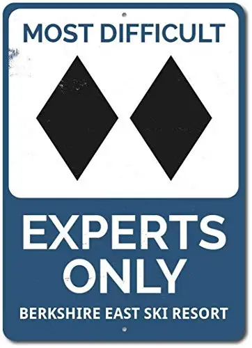 Kexle 12x8 inch Double Black Diamond Experts Only Sign, Personalized Ski Location Name Metal Decor,Metal Wall Bar Pub Home  sign