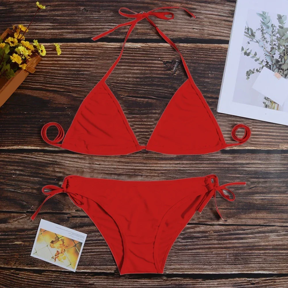 Conjunto de Bikini con Tanga y vendaje para mujer, traje de baño Sexy estilo brasileño, traje de baño con tirantes de tres puntos, conjuntos de Bikini ultrafinos para mujer