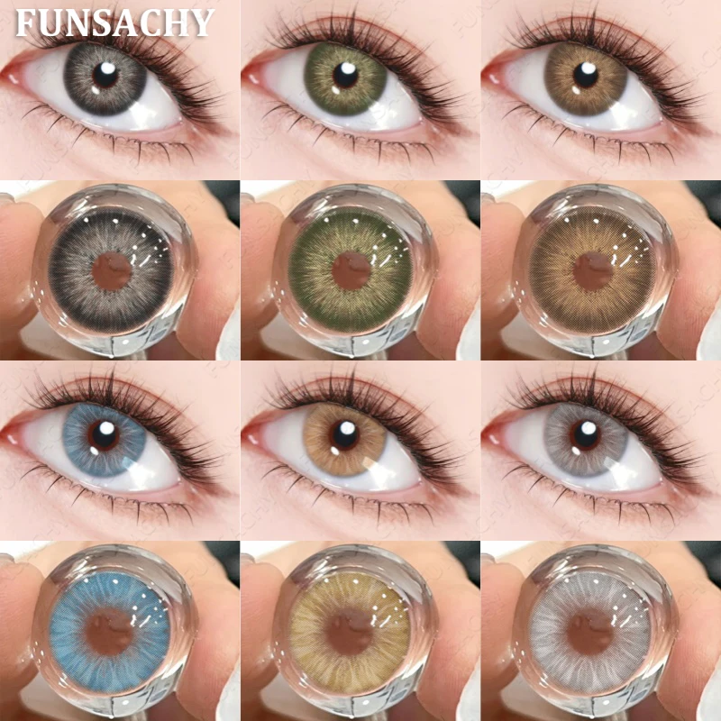 FUNSACHY 1 Paar farbige Kontaktlinsen für Augen, natürliches Braun, Grau, Augenkontaktlinsen, Jahreskosmetik, Schüler, blaue Linse, grüne Kontakte
