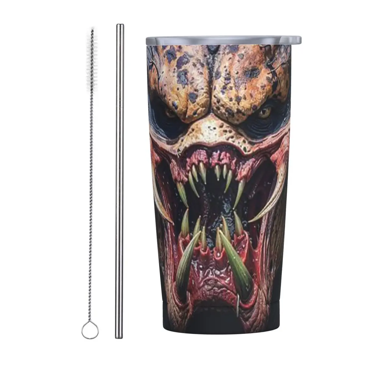 Predator Smile Horror Xenomorph Alien Monster Stainless Steel Tumbler Vacuum Insulated Mugs Thermal Cold Bottle Straws With Lid