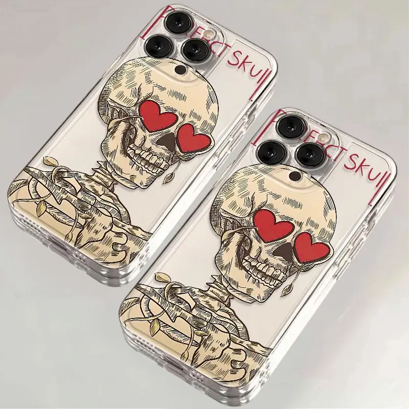 

Funny Love Skull Skeleton Phone Case For iPhone 16 15 11 12 14 13 Pro Max Mini X XSMax XR 7 8 Plus SE4 16e Cute Silica Covers