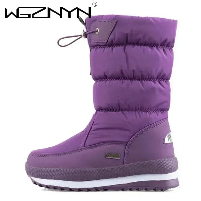 الفاخرة الأبيض النساء أحذية الشتاء أحذية دافئة أفخم منتصف العجل الأحذية مطاط مقاوم للمياه عدم الانزلاق منصة حذاء الثلوج الإناث حجم كبير