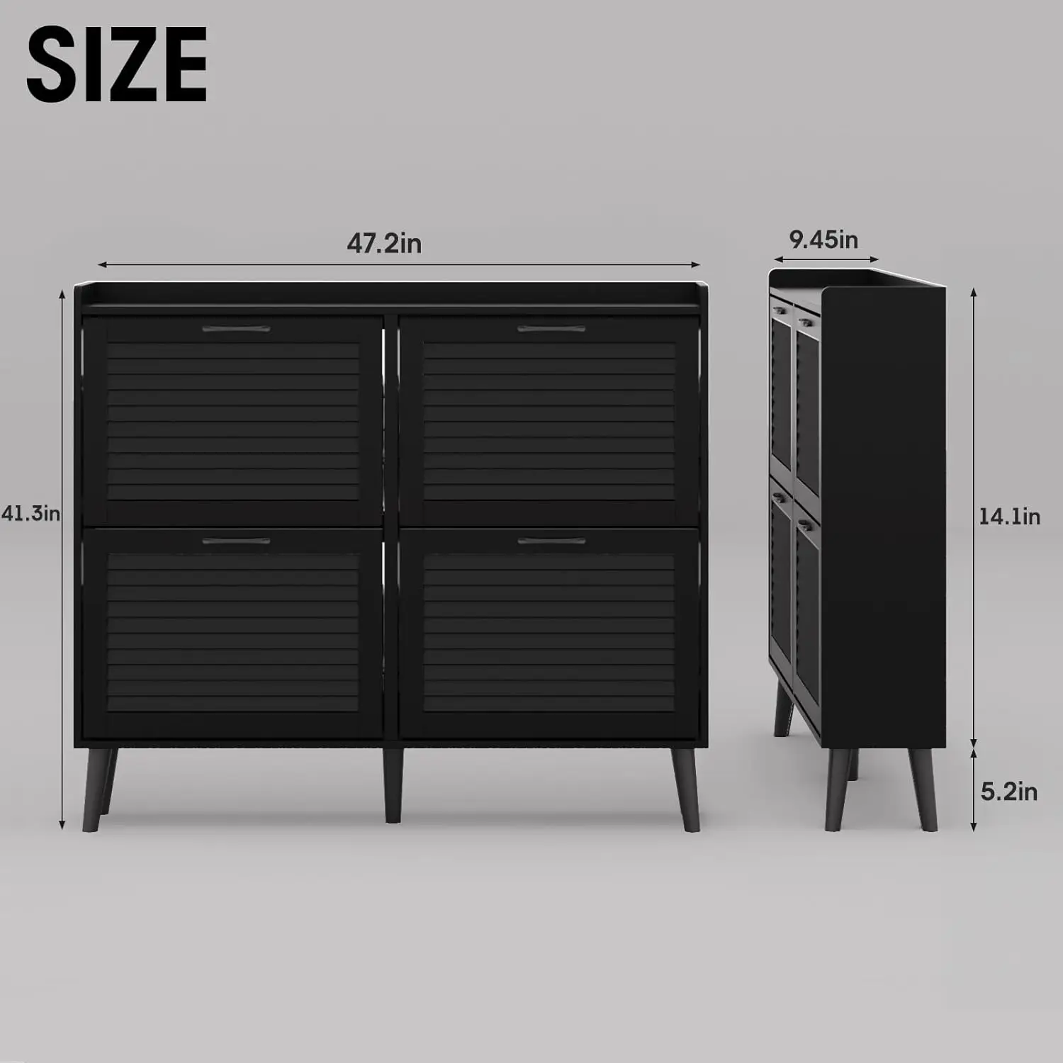 Shoe Storage Cabinet w/ 4 Flip Louvered Doors, Freestanding Organizer with Metal Hinges ＆ Wooden Legs, Shoe Cabinet for Entryway