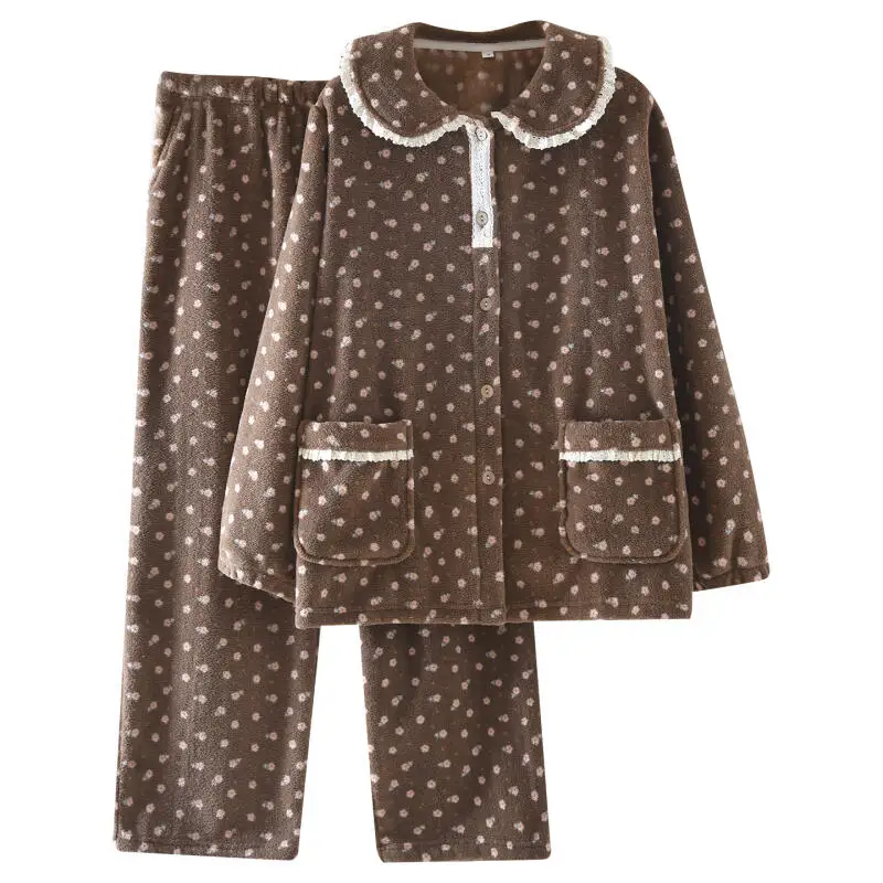 الإناث الجاكار المرجان بيجامة من الصوف الخريف الشتاء المرأة المتسكعون الحلو سميكة Homewear الدافئة الفانيلا معطف النوم ملابس خارجية