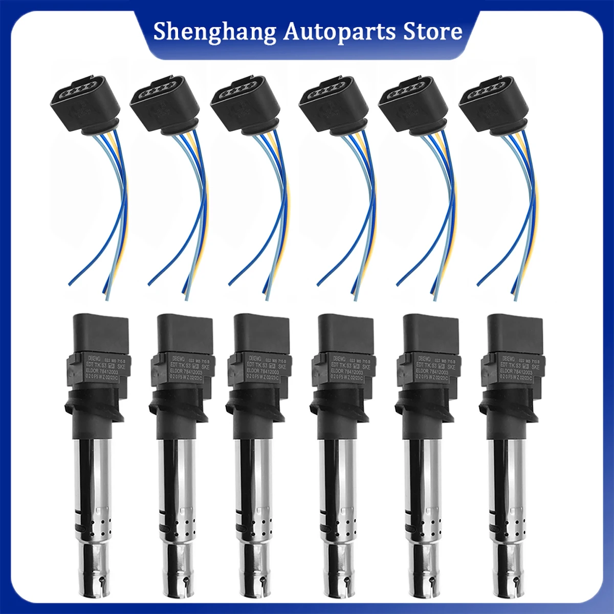 

6Set Ignition Coil & Plug Harness 022905715A 022905715B 95860210100 For Audi Q7 Porsche Cayenne VW CC Touareg Phaeton V6
