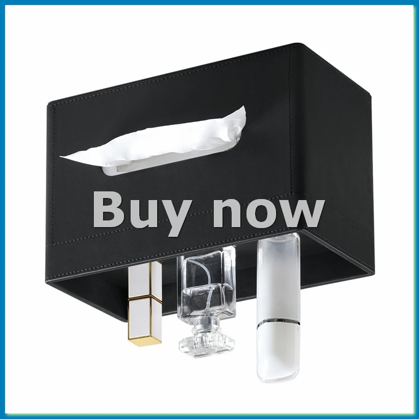 

Прямоугольная крышка коробки для салфеток больших размеров, держатель коробки для салфеток из искусственной кожи с лотком для хранения, органайзер, держатель для салфеток Black-ABHG