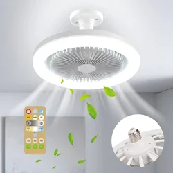 Ventilador de techo de 30W con lámpara de iluminación, Base convertidora E27 con Control remoto para dormitorio, sala de estar, hogar, AC85-265V silencioso