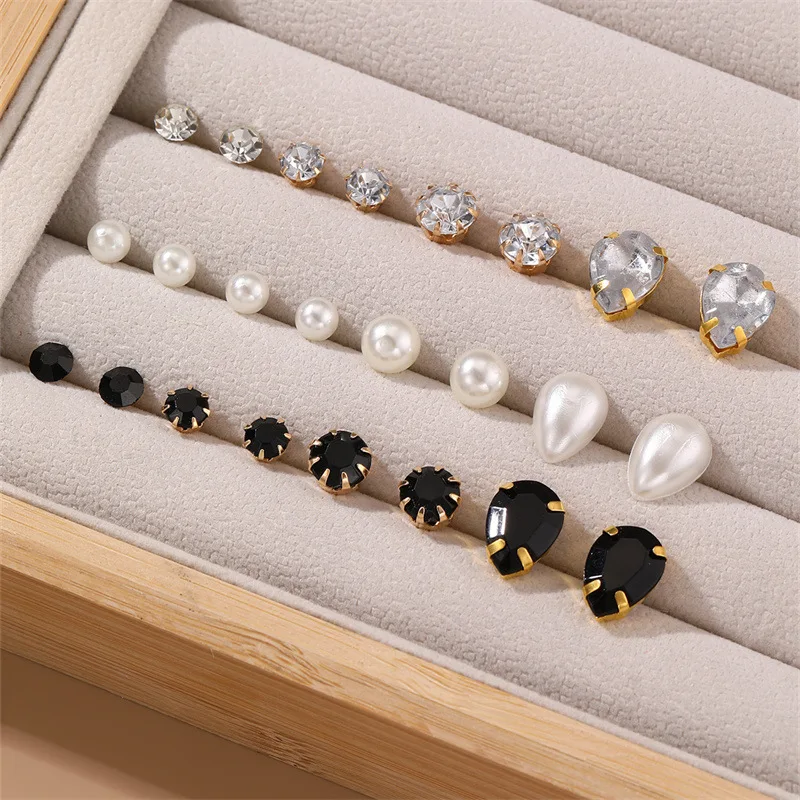 12 Pairs of Simple and Stylish Zircon Pearl Inlaid Women\'s Earring Set, Suitable for Daily Wear, Party Gift Jewelry