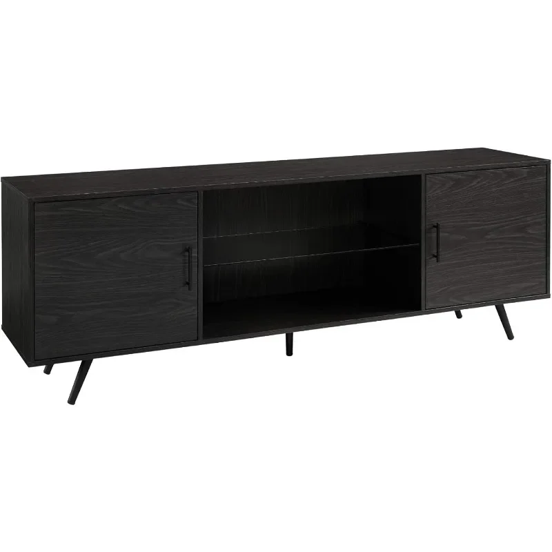 Walker Edison Saxon Mid Century moderne 2-deurs glazen plank tv-standaard voor tv's tot 80 inch, 70 inch, grafiet