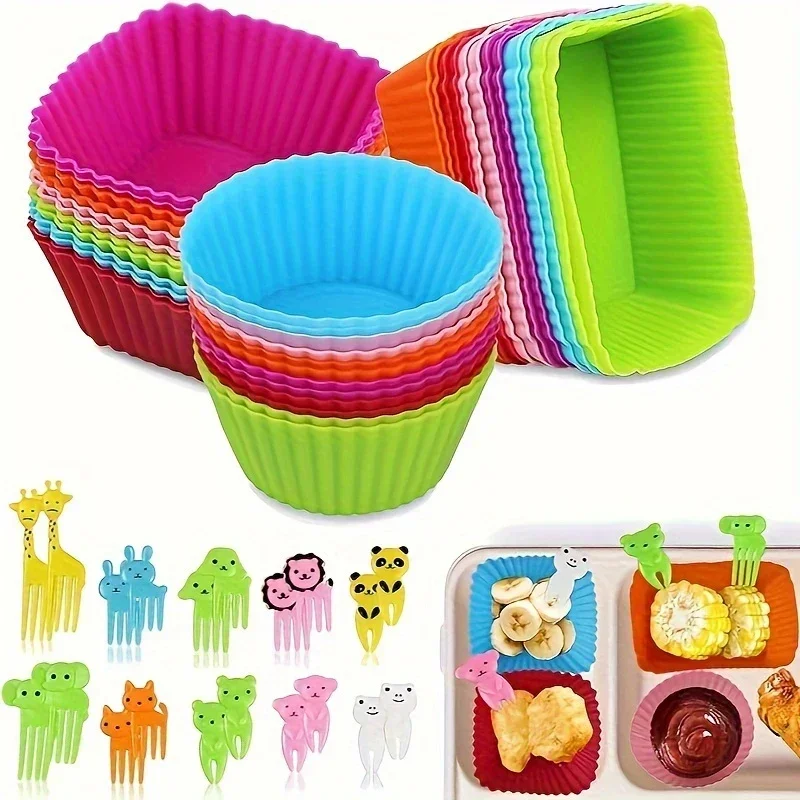 35pcs/set Cute Mini Food Picks Children Animal Cartoon Snack Cake Dessert Food Fruit Forks Silicone Lunch Box Dividers